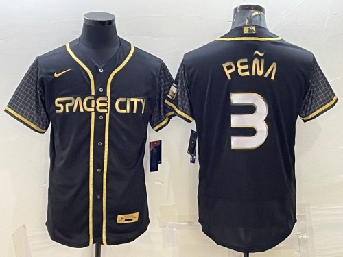 Men's Houston Astros #3 Jeremy Peña Black Gold 2022 World Series City Connect Flex Base Stitched Jersey